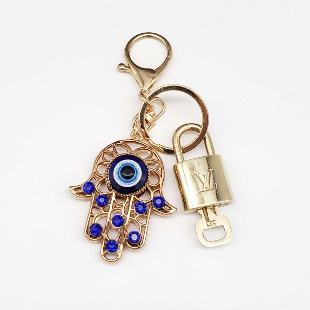 Authentic Louis Vuitton Gold Lock 🔒 Keychain Bag Unbranded Evil Eye Charm LV - Picture 1 of 6